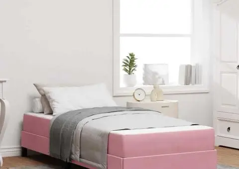 Pat boxspring cu saltea Roz 90 x 200 cm Catifea - 1/5