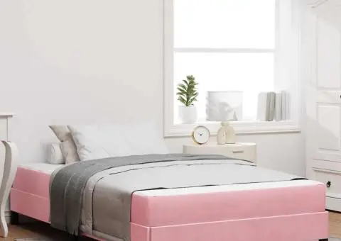 Pat boxspring cu saltea Roz 120 x 190 cm Catifea - 1/5