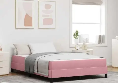 Pat boxspring cu saltea Roz 140 x 190 cm Catifea - 1/5