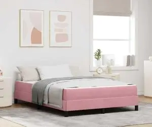 vidaXL Pat boxspring cu saltea Roz 140 x 200 cm Catifea