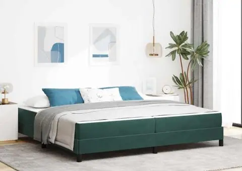 Pat boxspring cu saltea Verde închis 200 x 200 cm Catifea - 1/5
