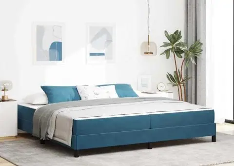Pat boxspring cu saltea Albastru închis 200 x 200 cm Catifea - 1/5