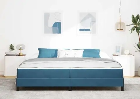 Pat boxspring cu saltea Albastru închis 200 x 200 cm Catifea - 5/5