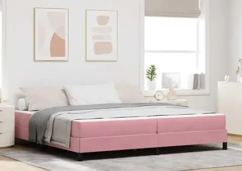 Pat boxspring cu saltea Roz 200 x 200 cm Catifea - 1/5