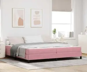 vidaXL Pat boxspring cu saltea Roz 200 x 200 cm Catifea