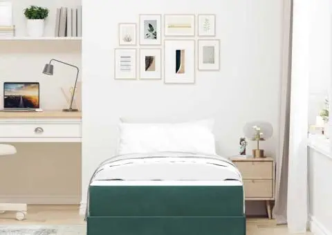 Pat boxspring cu saltea Verde închis 100 x 210 cm Catifea - 5/5