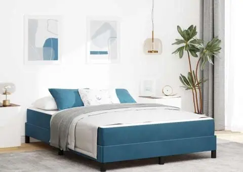 Pat boxspring cu saltea Albastru închis 140 x 220 cm Catifea - 1/5