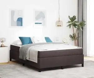 vidaXL Pat cu arcuri Maro 140 x 200 cm Țesătură, Lemn Ingineresc
