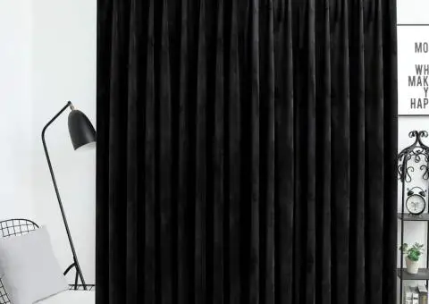 Draperie opacă, negru, 290 x 245 cm, catifea, cu cârlige - 1/5