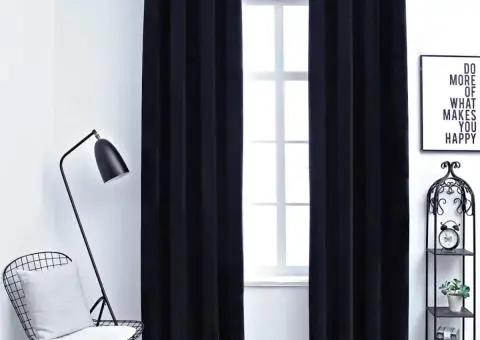 Draperii opace cu inele, 2 buc., negru, 140 x 175 cm, catifea - 1/5