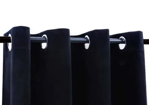 Draperii opace cu inele, 2 buc., negru, 140 x 175 cm, catifea - 3/5
