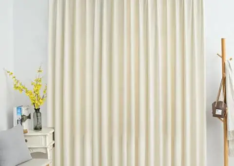 Draperie opacă, crem, 290 x 245 cm, catifea, cu cârlige - 1/5