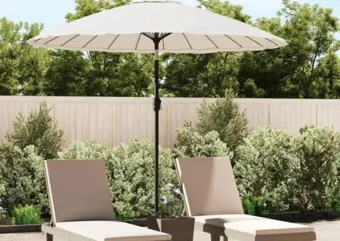 Umbrelă de soare de exterior, stâlp aluminiu, nisipiu, 270 cm - 1/5