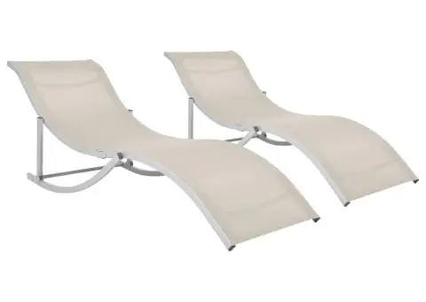 Șezlonguri pliabile, 2 buc., crem, textilenă - 1/5