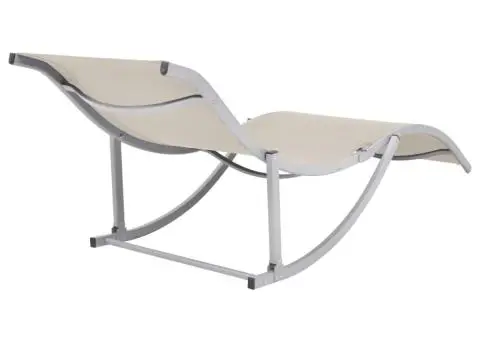 Șezlonguri pliabile, 2 buc., crem, textilenă - 4/5