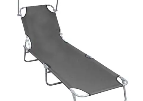 Șezlong pliabil cu copertină, gri, aluminiu - 1/5