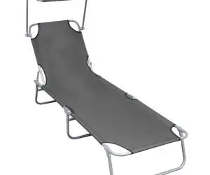 vidaXL Șezlong pliabil cu copertină, gri, aluminiu