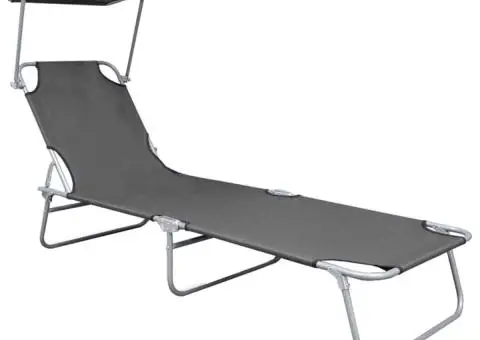 Șezlong pliabil cu copertină, gri, aluminiu - 2/5