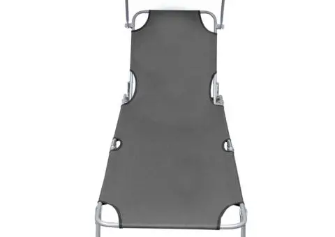 Șezlong pliabil cu copertină, gri, aluminiu - 3/5