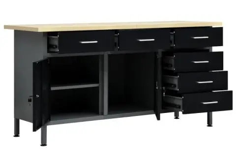 Banc de lucru, negru, 160 x 60 x 85 cm, oțel - 2/5