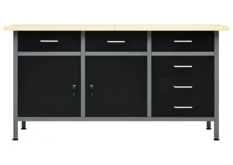 Banc de lucru, negru, 160 x 60 x 85 cm, oțel - 3/5