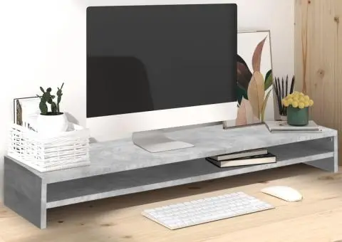 Suport monitor, gri beton, 100x24x13 cm, lemn prelucrat - 1/5