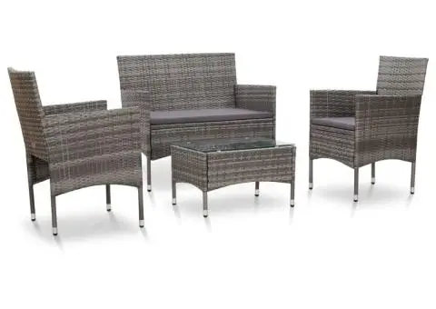 Set mobilier de grădină cu perne, 4 piese, gri, poliratan - 1/5