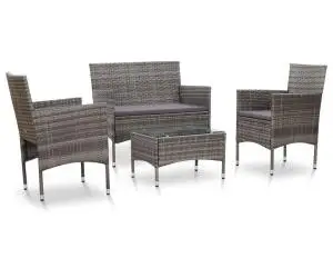 vidaXL Set mobilier de grădină cu perne, 4 piese, gri, poliratan