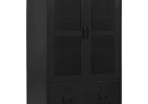 Dulap birou cu uși de plasă negru 75x40x120 cm oțel industrial - 1/5