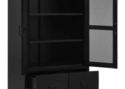 Dulap birou cu uși de plasă negru 75x40x120 cm oțel industrial - 2/5