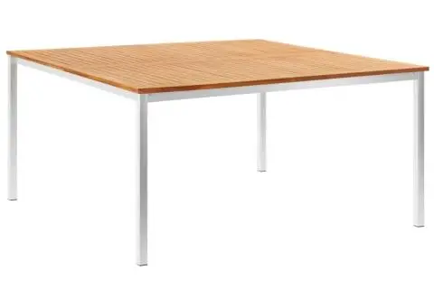 Masă de grădină, 150x150x75 cm, lemn masiv tec & oțel inoxidabil - 1/5