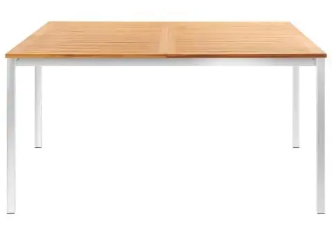 Masă de grădină, 150x150x75 cm, lemn masiv tec & oțel inoxidabil - 2/5