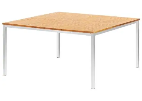 Masă de grădină, 150x150x75 cm, lemn masiv tec & oțel inoxidabil - 3/5