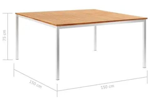 Masă de grădină, 150x150x75 cm, lemn masiv tec & oțel inoxidabil - 5/5