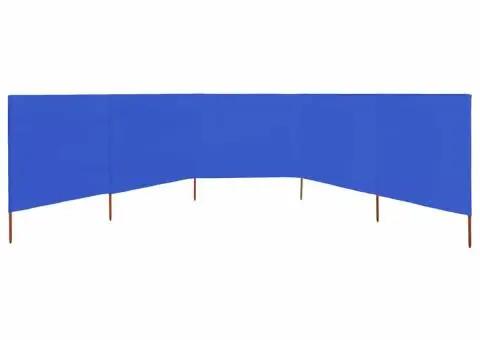 Paravan anti-vânt cu 5 panouri, azur, 600 x 120 cm, textil - 3/5