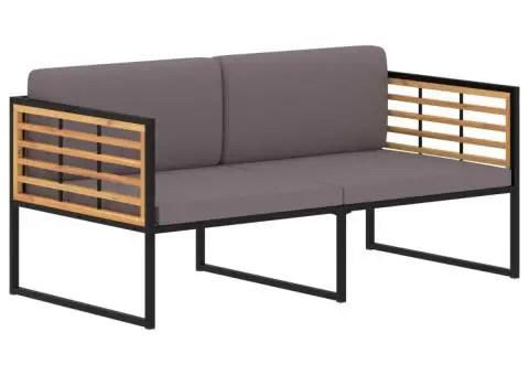 Bancă de grădină cu perne, gri închis, 136cm, lemn masiv acacia - 1/5