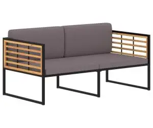 vidaXL Bancă de grădină cu perne, gri închis, 136cm, lemn masiv acacia