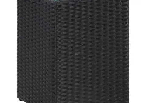 Masă laterală cu blat de sticlă, negru, 35x35x52 cm, poliratan - 1/5