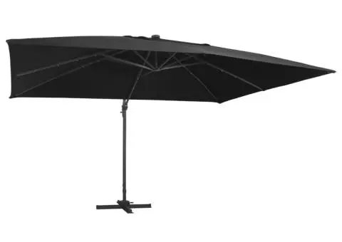 Umbrelă suspendată cu LED și stâlp aluminiu negru 400x300 cm - 1/5