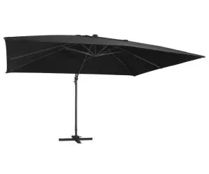vidaXL Umbrelă suspendată cu LED și stâlp aluminiu negru 400x300 cm