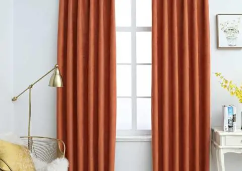 Draperii opace cu cârlige, 2 buc., ruginiu, 140 x 225 cm - 1/5