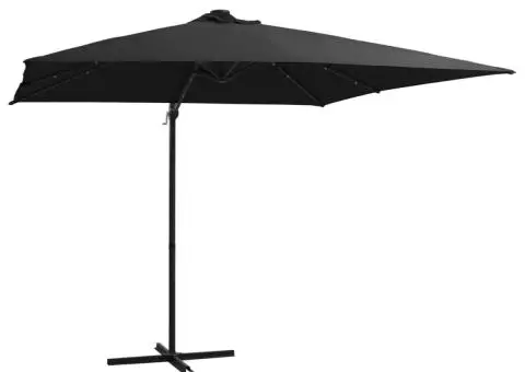 Umbrelă în consolă cu LED, stâlp din oțel, negru, 250x250 cm - 1/5