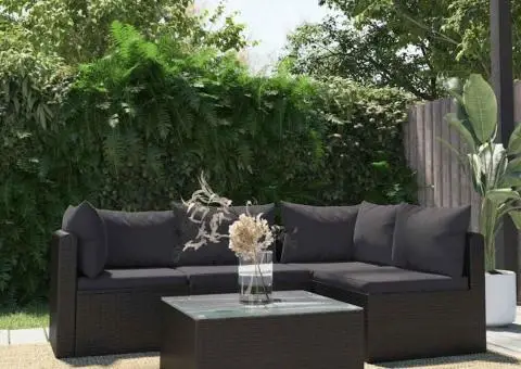 Set mobilier de grădină cu perne, 5 piese, negru, poliratan - 1/5