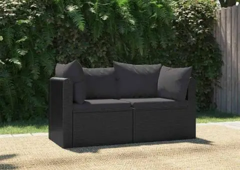 Set mobilier de grădină cu perne, 2 piese, negru, poliratan - 1/5