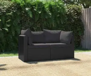 vidaXL Set mobilier de grădină cu perne, 2 piese, negru, poliratan