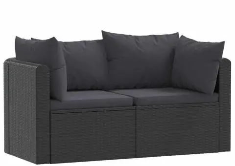 Set mobilier de grădină cu perne, 2 piese, negru, poliratan - 2/5