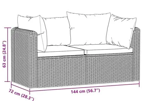 Set mobilier de grădină cu perne, 2 piese, negru, poliratan - 5/5