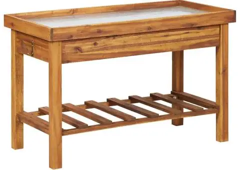 Banc de lucru de grădină, blat din zinc, lemn masiv de acacia - 2/5