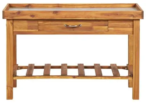 Banc de lucru de grădină, blat din zinc, lemn masiv de acacia - 4/5