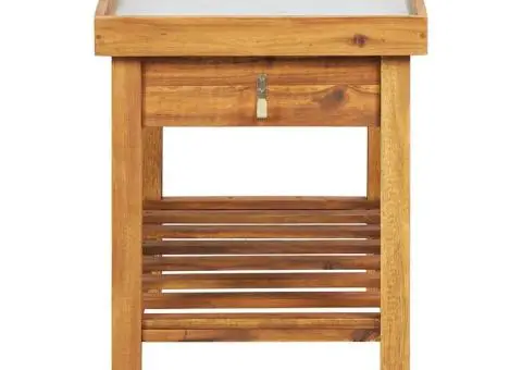 Banc de lucru de grădină, blat din zinc, lemn masiv de acacia - 5/5